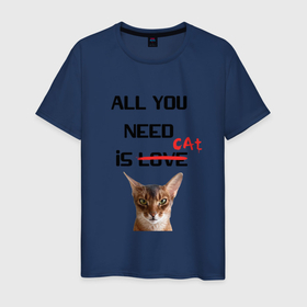 Мужская футболка хлопок с принтом Love and the cat в Кировске, 100% хлопок | прямой крой, круглый вырез горловины, длина до линии бедер, слегка спущенное плечо. | 