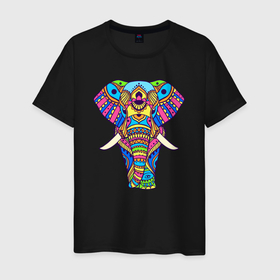 Мужская футболка хлопок с принтом Разноцветный слон в Курске, 100% хлопок | прямой крой, круглый вырез горловины, длина до линии бедер, слегка спущенное плечо. | Тематика изображения на принте: 
