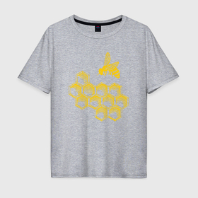 Мужская футболка хлопок Oversize с принтом Соты и пчела в Тюмени, 100% хлопок | свободный крой, круглый ворот, “спинка” длиннее передней части | 