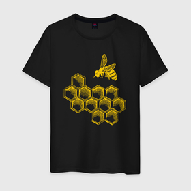 Мужская футболка хлопок с принтом Соты и пчела в Тюмени, 100% хлопок | прямой крой, круглый вырез горловины, длина до линии бедер, слегка спущенное плечо. | 