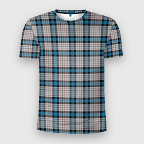 Мужская футболка 3D Slim с принтом Бежево голубая клетка в Екатеринбурге, 100% полиэстер с улучшенными характеристиками | приталенный силуэт, круглая горловина, широкие плечи, сужается к линии бедра | 