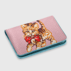 Картхолдер с принтом с принтом милый котенок вышивка на розовом в Петрозаводске, натуральная матовая кожа | размер 7,3 х 10 см; кардхолдер имеет 4 кармана для карт; | Тематика изображения на принте: 