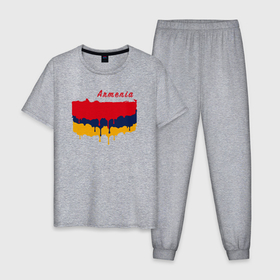 Мужская пижама хлопок с принтом Flag Armenia , 100% хлопок | брюки и футболка прямого кроя, без карманов, на брюках мягкая резинка на поясе и по низу штанин
 | 
