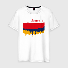 Мужская футболка хлопок с принтом Flag Armenia в Екатеринбурге, 100% хлопок | прямой крой, круглый вырез горловины, длина до линии бедер, слегка спущенное плечо. | 