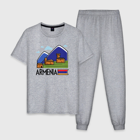 Мужская пижама хлопок с принтом Горная Армения в Курске, 100% хлопок | брюки и футболка прямого кроя, без карманов, на брюках мягкая резинка на поясе и по низу штанин
 | 