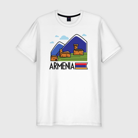Мужская футболка хлопок Slim с принтом Горная Армения в Кировске, 92% хлопок, 8% лайкра | приталенный силуэт, круглый вырез ворота, длина до линии бедра, короткий рукав | 