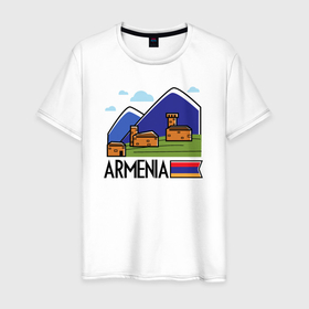 Мужская футболка хлопок с принтом Горная Армения в Кировске, 100% хлопок | прямой крой, круглый вырез горловины, длина до линии бедер, слегка спущенное плечо. | 