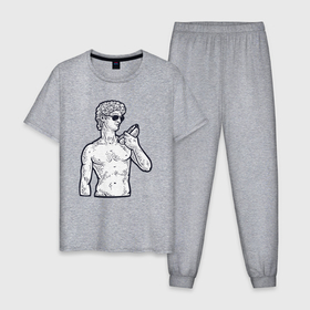 Мужская пижама хлопок с принтом Давид с хот догом в Санкт-Петербурге, 100% хлопок | брюки и футболка прямого кроя, без карманов, на брюках мягкая резинка на поясе и по низу штанин
 | 