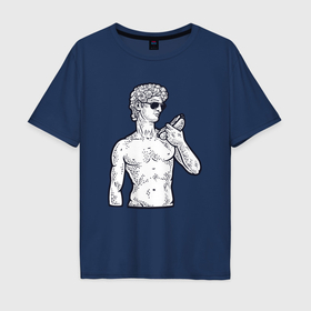 Мужская футболка хлопок Oversize с принтом Давид с хот догом в Санкт-Петербурге, 100% хлопок | свободный крой, круглый ворот, “спинка” длиннее передней части | 