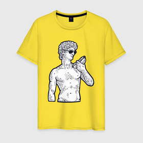 Мужская футболка хлопок с принтом Давид с хот догом в Екатеринбурге, 100% хлопок | прямой крой, круглый вырез горловины, длина до линии бедер, слегка спущенное плечо. | 