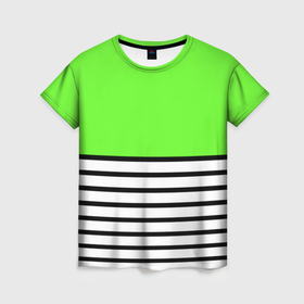Женская футболка 3D с принтом Полосатый ярко салатовый в Санкт-Петербурге, 100% полиэфир ( синтетическое хлопкоподобное полотно) | прямой крой, круглый вырез горловины, длина до линии бедер | 