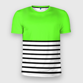 Мужская футболка 3D Slim с принтом Полосатый ярко салатовый в Тюмени, 100% полиэстер с улучшенными характеристиками | приталенный силуэт, круглая горловина, широкие плечи, сужается к линии бедра | 