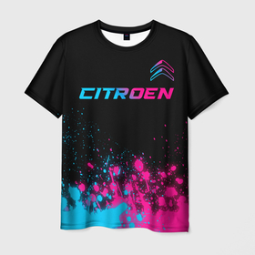Мужская футболка 3D с принтом Citroen   neon gradient: символ сверху в Петрозаводске, 100% полиэфир | прямой крой, круглый вырез горловины, длина до линии бедер | 