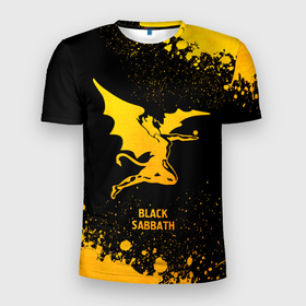 Мужская футболка 3D Slim с принтом Black Sabbath   gold gradient в Кировске, 100% полиэстер с улучшенными характеристиками | приталенный силуэт, круглая горловина, широкие плечи, сужается к линии бедра | 