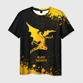 Мужская футболка 3D с принтом Black Sabbath   gold gradient в Тюмени, 100% полиэфир | прямой крой, круглый вырез горловины, длина до линии бедер | 