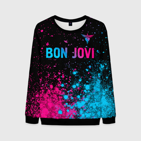 Мужской свитшот 3D с принтом Bon Jovi   neon gradient: символ сверху в Новосибирске, 100% полиэстер с мягким внутренним слоем | круглый вырез горловины, мягкая резинка на манжетах и поясе, свободная посадка по фигуре | Тематика изображения на принте: 
