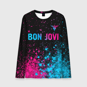 Мужской лонгслив 3D с принтом Bon Jovi   neon gradient: символ сверху в Кировске, 100% полиэстер | длинные рукава, круглый вырез горловины, полуприлегающий силуэт | 