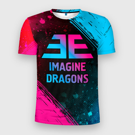 Мужская футболка 3D Slim с принтом Imagine Dragons   neon gradient в Кировске, 100% полиэстер с улучшенными характеристиками | приталенный силуэт, круглая горловина, широкие плечи, сужается к линии бедра | 