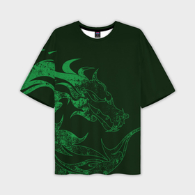 Мужская футболка oversize 3D с принтом Кислотный зеленый дракон в Белгороде,  |  | 