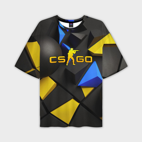 Мужская футболка oversize 3D с принтом CSGO blue yellow abstract в Кировске,  |  | 