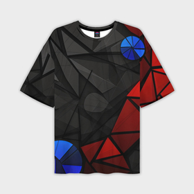 Мужская футболка oversize 3D с принтом Black blue red elements в Белгороде,  |  | 