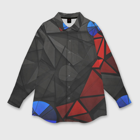 Мужская рубашка oversize 3D с принтом Black blue red elements в Новосибирске,  |  | 