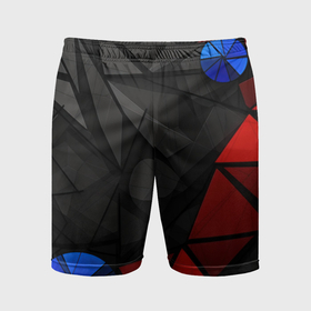 Мужские шорты спортивные с принтом Black blue red elements ,  |  | Тематика изображения на принте: 