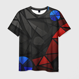 Мужская футболка 3D с принтом Black blue red elements , 100% полиэфир | прямой крой, круглый вырез горловины, длина до линии бедер | 