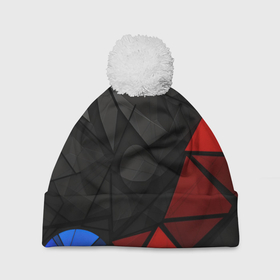 Шапка 3D c помпоном с принтом Black blue red elements в Белгороде, 100% полиэстер | универсальный размер, печать по всей поверхности изделия | Тематика изображения на принте: 