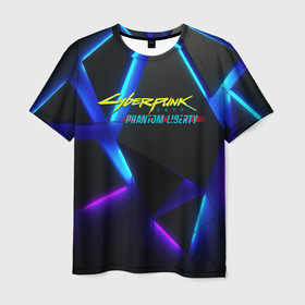 Мужская футболка 3D с принтом Cyberpunk2077 neon  geometry в Санкт-Петербурге, 100% полиэфир | прямой крой, круглый вырез горловины, длина до линии бедер | 