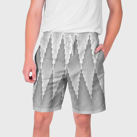 Мужские шорты 3D с принтом Серые длинные ромбы в Санкт-Петербурге,  полиэстер 100% | прямой крой, два кармана без застежек по бокам. Мягкая трикотажная резинка на поясе, внутри которой широкие завязки. Длина чуть выше колен | 