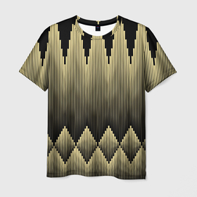 Мужская футболка 3D с принтом Золотые ромбы на черном , 100% полиэфир | прямой крой, круглый вырез горловины, длина до линии бедер | 