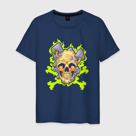 Светящаяся мужская футболка с принтом Toxic skull with mushrooms в Кировске,  |  | 