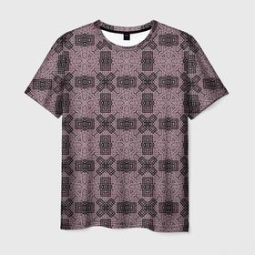 Мужская футболка 3D с принтом Ажурный коричнево   черный узор в Курске, 100% полиэфир | прямой крой, круглый вырез горловины, длина до линии бедер | 
