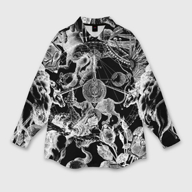 Мужская рубашка oversize 3D с принтом Мифические божества и единороги в розах в Курске,  |  | Тематика изображения на принте: 