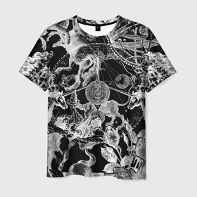 Мужская футболка 3D с принтом Мифические божества и единороги в розах в Курске, 100% полиэфир | прямой крой, круглый вырез горловины, длина до линии бедер | Тематика изображения на принте: 