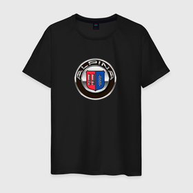 Мужская футболка хлопок с принтом Alpina   logotype в Санкт-Петербурге, 100% хлопок | прямой крой, круглый вырез горловины, длина до линии бедер, слегка спущенное плечо. | 
