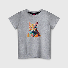Детская футболка хлопок с принтом Ретро геометрический портрет кота в Екатеринбурге, 100% хлопок | круглый вырез горловины, полуприлегающий силуэт, длина до линии бедер | 