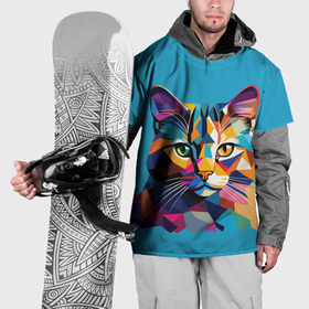 Накидка на куртку 3D с принтом Геометрический портрет кота ретро Wpap в Екатеринбурге, 100% полиэстер |  | 