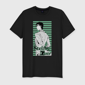 Мужская футболка хлопок Slim с принтом Ринтаро Окабэ , 92% хлопок, 8% лайкра | приталенный силуэт, круглый вырез ворота, длина до линии бедра, короткий рукав | 