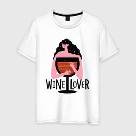 Мужская футболка хлопок с принтом Любитель вина в Петрозаводске, 100% хлопок | прямой крой, круглый вырез горловины, длина до линии бедер, слегка спущенное плечо. | 