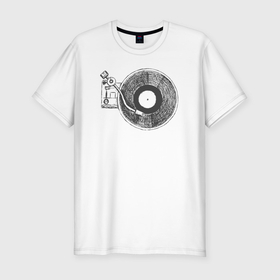 Мужская футболка хлопок Slim с принтом Vinyl style в Новосибирске, 92% хлопок, 8% лайкра | приталенный силуэт, круглый вырез ворота, длина до линии бедра, короткий рукав | 