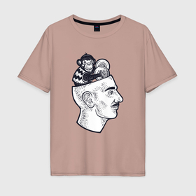 Мужская футболка хлопок Oversize с принтом Обезьянка в голове в Белгороде, 100% хлопок | свободный крой, круглый ворот, “спинка” длиннее передней части | 