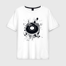 Мужская футболка хлопок Oversize с принтом Vinyl dj в Белгороде, 100% хлопок | свободный крой, круглый ворот, “спинка” длиннее передней части | 