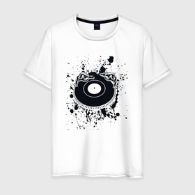Мужская футболка хлопок с принтом Vinyl dj в Белгороде, 100% хлопок | прямой крой, круглый вырез горловины, длина до линии бедер, слегка спущенное плечо. | 