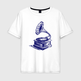 Мужская футболка хлопок Oversize с принтом Граммофон в Екатеринбурге, 100% хлопок | свободный крой, круглый ворот, “спинка” длиннее передней части | 