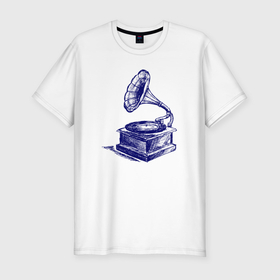 Мужская футболка хлопок Slim с принтом Граммофон в Кировске, 92% хлопок, 8% лайкра | приталенный силуэт, круглый вырез ворота, длина до линии бедра, короткий рукав | 