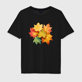 Мужская футболка хлопок Oversize с принтом Осенние кленовые листья в Белгороде, 100% хлопок | свободный крой, круглый ворот, “спинка” длиннее передней части | 