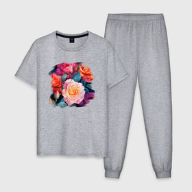 Мужская пижама хлопок с принтом Яркая чайная роза в Белгороде, 100% хлопок | брюки и футболка прямого кроя, без карманов, на брюках мягкая резинка на поясе и по низу штанин
 | 