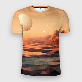 Мужская футболка 3D Slim с принтом Загадочная планета в Новосибирске, 100% полиэстер с улучшенными характеристиками | приталенный силуэт, круглая горловина, широкие плечи, сужается к линии бедра | 
